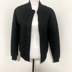 Zara Black Diamond Quilted Bomber Jacket with Pockets Full Zip Unique Y2K EUC